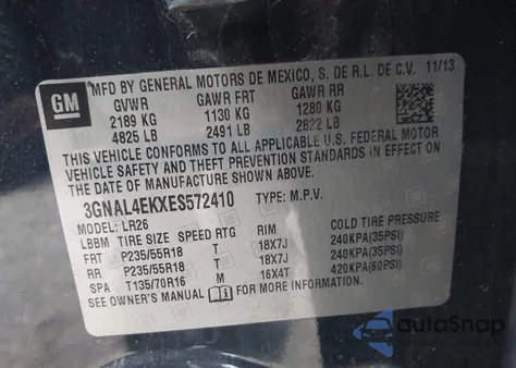 2014 Chevrolet Captiva Sport Ltz from USA, damaged, VIN 3GNAL4EKXES572410